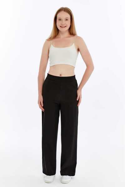 Bella Bloom Boutique Women's Dabıl Fabric Elastic Waist High Waist Wide Cut Double Pocket Pants