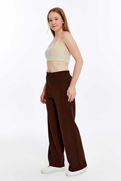 Bella Bloom Boutique Women's Dabıl Fabric Elastic Waist High Waist Wide Cut Double Pocket Pants
