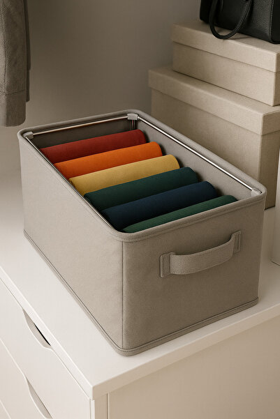 SER&YAT Raf Düzenleyici 25 cm - Gri Imptx Kumaş | 1 Adet | Çelik Destekli, Katlanabilir Kıyafet Organizeri