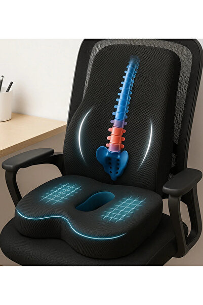 PİLLOWART Auto Vehicle Office Seat Chair Lumbar Support Cushion and Visco Sit...