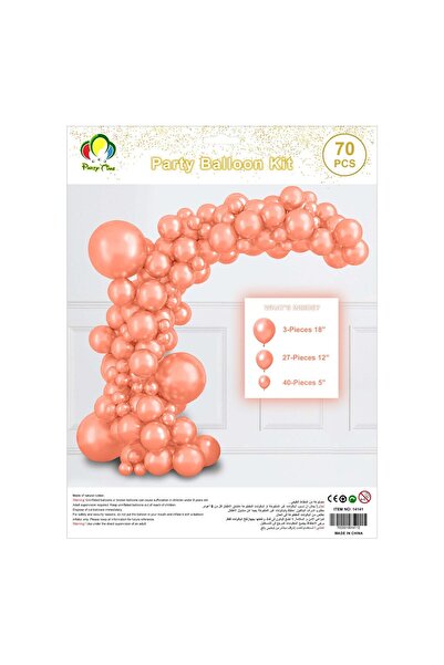 Party Time 70pcs Latex Balloon Kit Colored Theme Balloons Party Supplies, Metallic Chrome Rose Gold