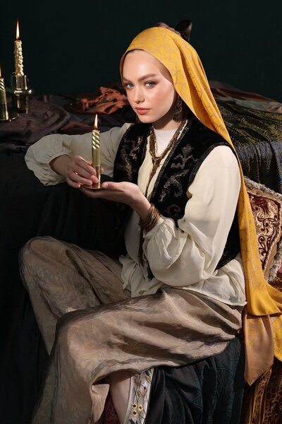 Mooncorn Marrakech Pattern Reversible Shawl Mink-Mustard