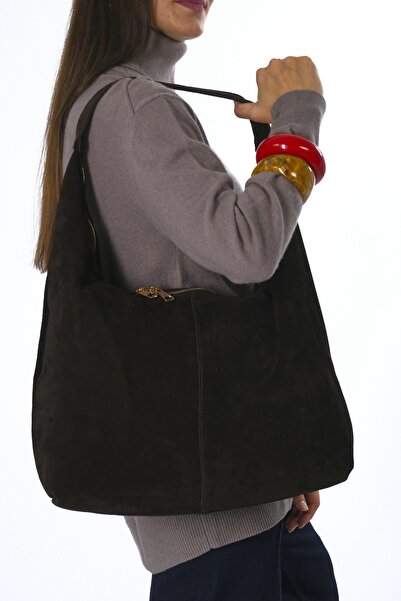 ABBRA Women's Real Suede Leather Double Zipper Lined Bag