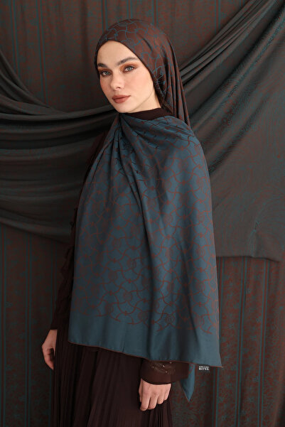 Mooncorn Σάλι διπλής όψης Marrakech Σχέδιο Σκούρο Καφέ-Πετρέλαιο Μπλε