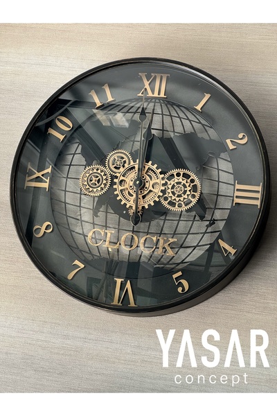 YASAR CONCEPT Cosmochron Dünya Haritalı Metal Çarklı Duvar Saati 60 Cm