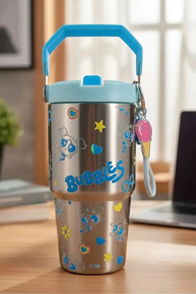 Powerpuff Girls Lisanslı Tutacaklı Paslanmaz Çelik Termos 860 ml - Bubbles