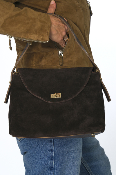 ABBRA Women's Real Suede Leather Hand Shoulder Lined Bag