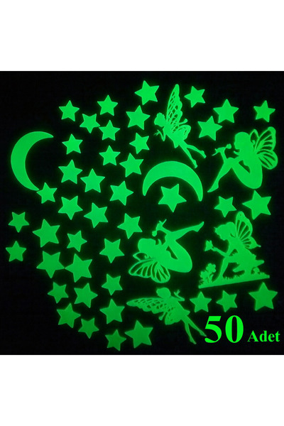 Baylin3D Karanlıkta Parlayan Fosforlu Periler ve Yıldızlar Tavan Oda Duvar Süsü 50 Adet