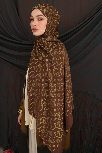 Mooncorn Marrakech Pattern Reversible Shawl Bitter Brown-Salmon