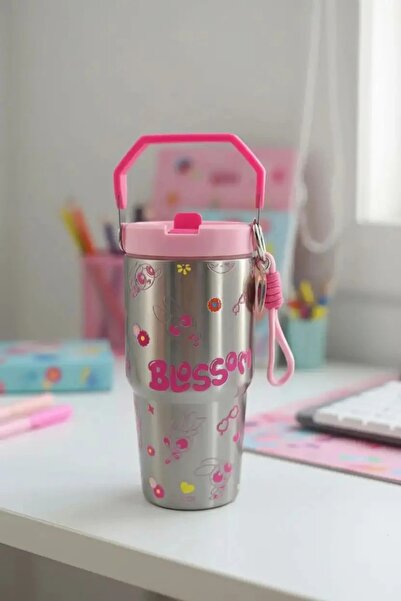 Powerpuff Girls Lisanslı Tutacaklı Paslanmaz Çelik Termos 860 ml - Blossom