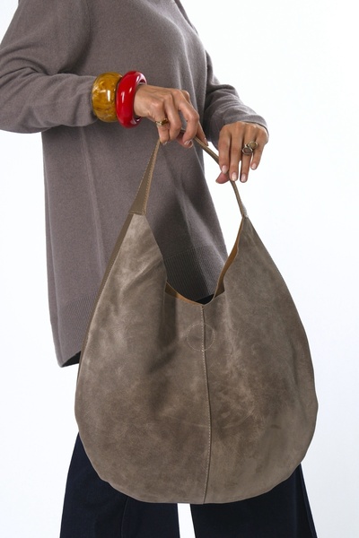 ABBRA Γυναικεία τσάντα από γνήσιο δέρμα σουέτ, διπλής όψης, μεγάλη τσάντα