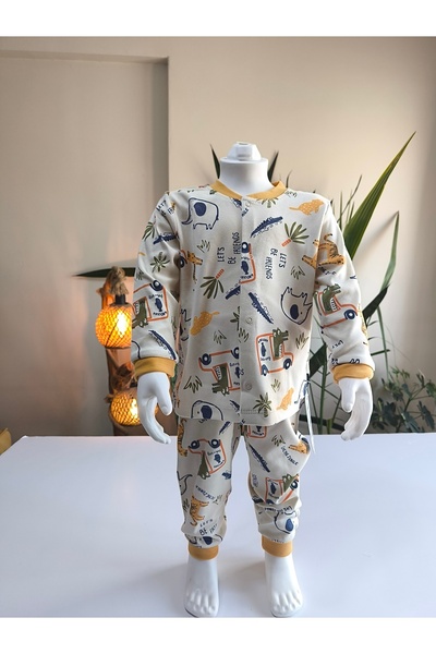 Miniworld Kız-Erkek Bebek- Çocuk Pijama Takımı %100 Pamuk Uzun Kollu Önü Çıtçıtlı Mevsimlik