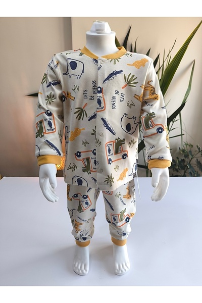 Miniworld Kız-Erkek Bebek- Çocuk Pijama Takımı %100 Pamuk Uzun Kollu Önü Çıtçıtlı Mevsimlik