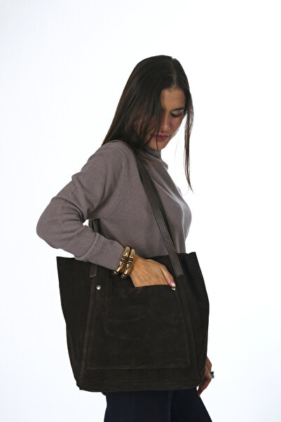 ABBRA Women's Real Suede Leather Bag with Large Front Pocket