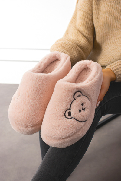 Nmoda Papuci de casă pentru femei cu figurină de ursuleț, papuci de pluș, pap...