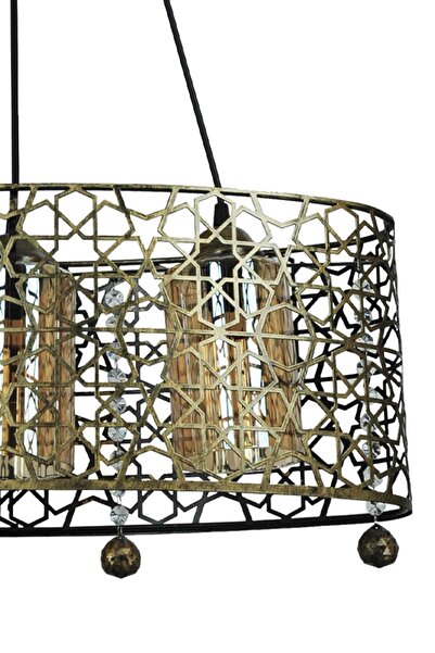 VENON Şal 3'lü Sıralı Camlı Taşlı Siyah Sarı Patine Sıralı avize