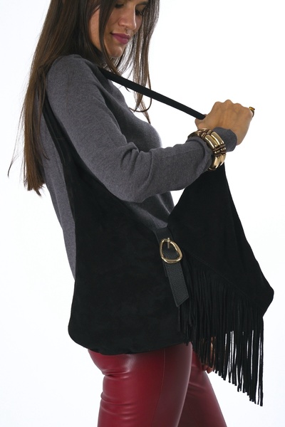 ABBRA Women's Real Suede Leather Puppy Side Tassel Bag