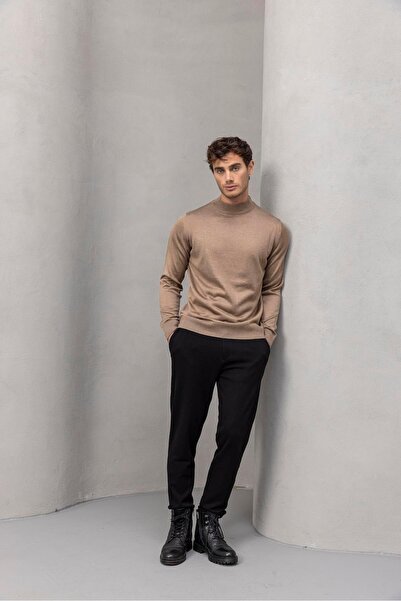 Valiberta Fincher Half Fisherman Regular Fit High Neck Men's Sweater - Beige