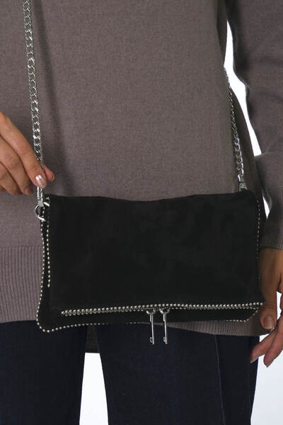 ABBRA Women's Real Suede Leather Chain Strap Portfolio Lined Bag