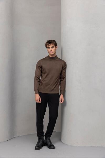 Valiberta Fincher Half Fisherman Slim Fit High Neck Men's Sweater - Brown