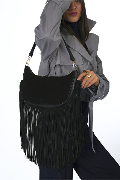 ABBRA Women's Real Suede Leather Bottom Tassel Lined Bag