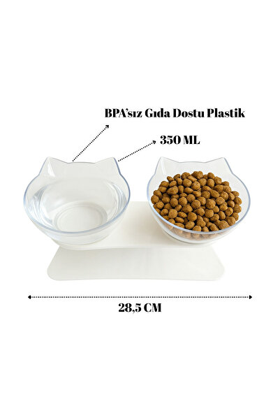 YAPAY ÇİÇEKÇİNİZ Çift Hazneli Kedi Kulaklı Beslenme Mama ve Su Kabı 350 ML