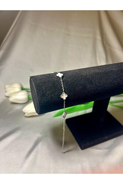 ATALYA ACCESSORY Paslanmaz Çelik Mini Yonca Modeli Gümüş Renk Unisex Çelik Bileklik - 17+5 Cm Uzunluk