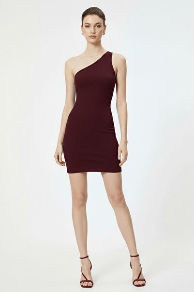 Thestiluxe Tek Omuz Asimetrik Yaka Şık Kadın Mini Elbise