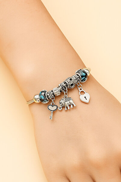 Charmeda Accessory & Boutique Charmeda Mavi Taşlı Gümüş Renk Şans Bilekliği