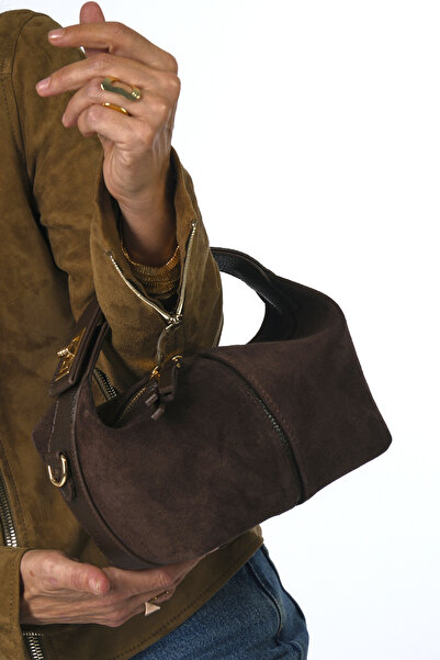 ABBRA Women's Real Suede Leather Small Bag with Hand Shoulder Strap and Lining