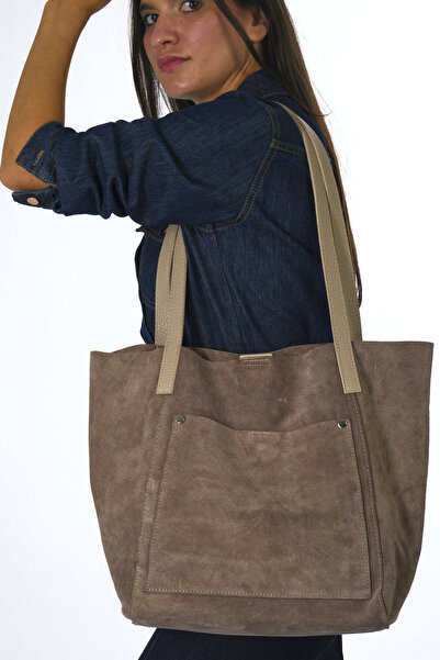 ABBRA Women's Real Suede Leather Bag with Large Front Pocket