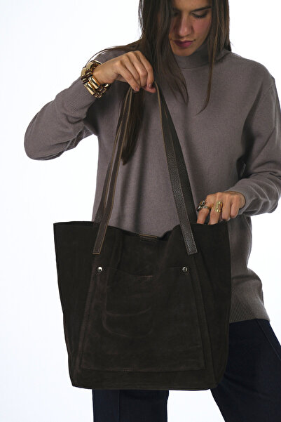 ABBRA Women's Suede Bag with Large Front Pocket