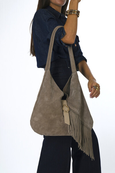 ABBRA Women's Real Suede Leather Puppy Side Tassel Bag