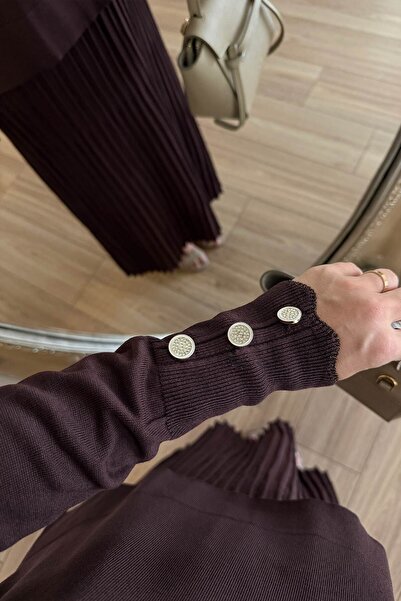 Ka Hijab Σετ Mercerized με Φούστα με λεπτομέρειες λάμψης - Καφέ