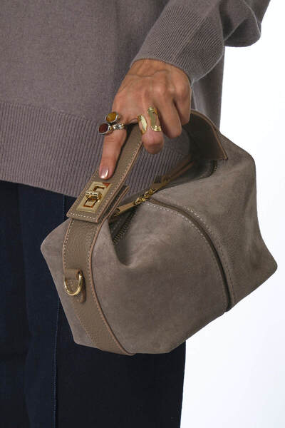 ABBRA Women's Suede Small Bag with Shoulder Strap and Lining