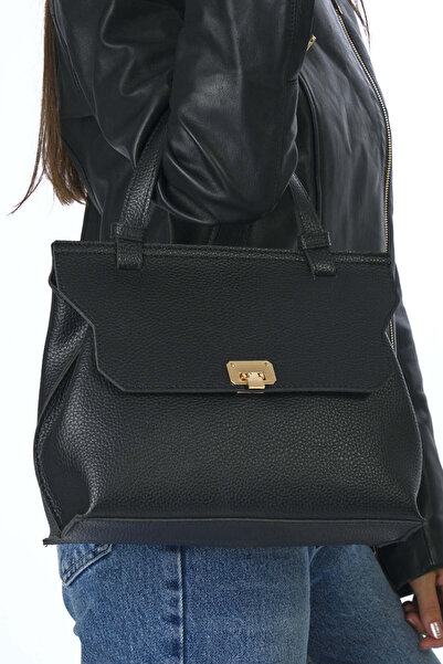 ABBRA Women's Vegan Leather Shoulder Bag with Snap Fastener Strap