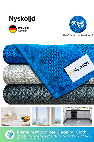 Nysköljd قماش تنظيف زجاجي سحري من الألياف الدقيقة للمطبخ والحمام والزجاج 3 قطع 60*40 سم