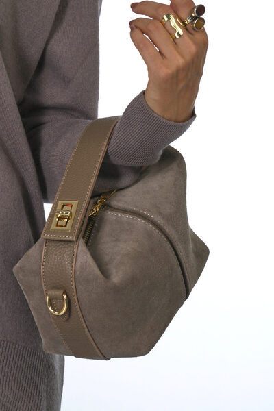 ABBRA Women's Suede Small Bag with Shoulder Strap and Lining