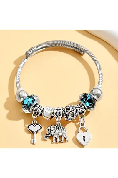 Charmeda Accessory & Boutique Charmeda Mavi Taşlı Gümüş Renk Şans Bilekliği