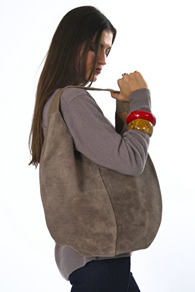 ABBRA Γυναικεία τσάντα από γνήσιο δέρμα σουέτ, διπλής όψης, μεγάλη τσάντα