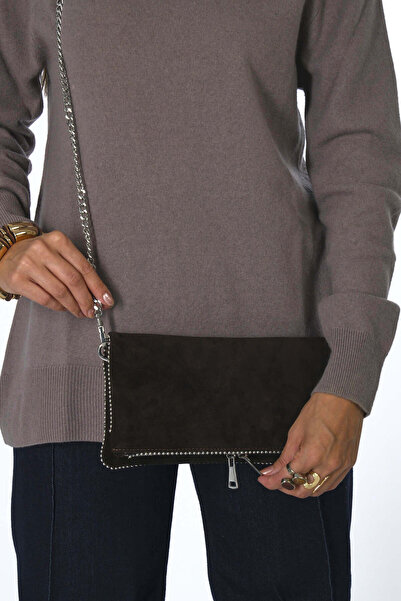 ABBRA Women's Real Suede Leather Chain Strap Portfolio Lined Bag