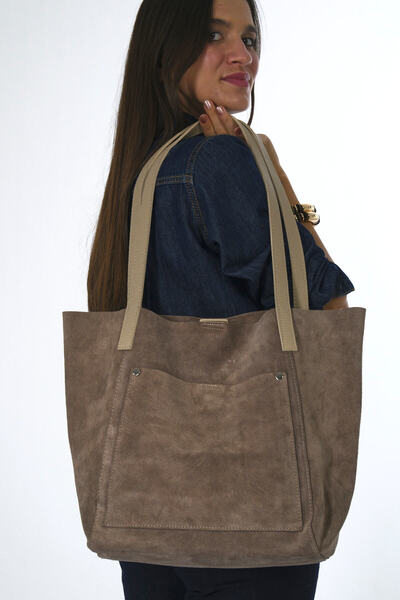 ABBRA Women's Suede Bag with Large Front Pocket