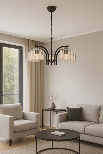 ESSLİGHT Milan 5’li Sarkıt Avize Kristal Taşlı Modern Dekoratif Aydınlatma
