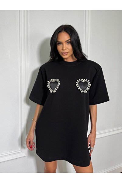 Unbranded/Generic ELIA dress-type T-shirt, with structured shoulders and appliquéd accessories