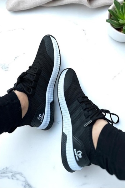 Scarpebutik Unisex Siyah Beyaz Hafif Nefes Alan Fileli Spor Sneaker Ortopedik Yürüyüş Ayakkabısı