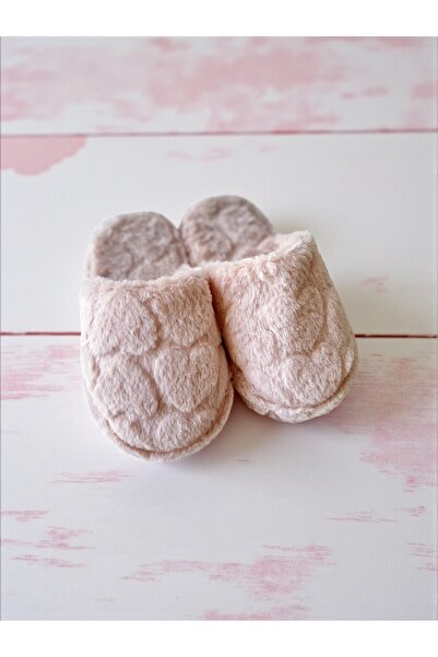 Bmp Terlik Peluş pudra kalpli çocuk ev terliği