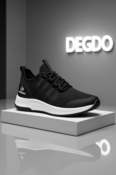 Scarpebutik Unisex Siyah Beyaz Hafif Nefes Alan Fileli Spor Sneaker Ortopedik Yürüyüş Ayakkabısı