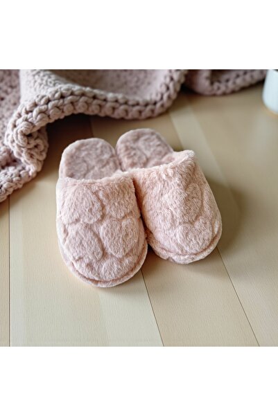 Bmp Terlik Peluş pudra kalpli çocuk ev terliği