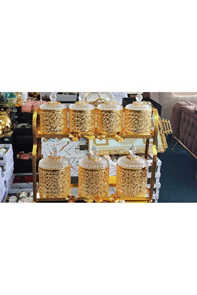 ALSAIF KITCHEN Luxurious Gold & Glass Spice Jar Set with Metal Rack - 6 Piece