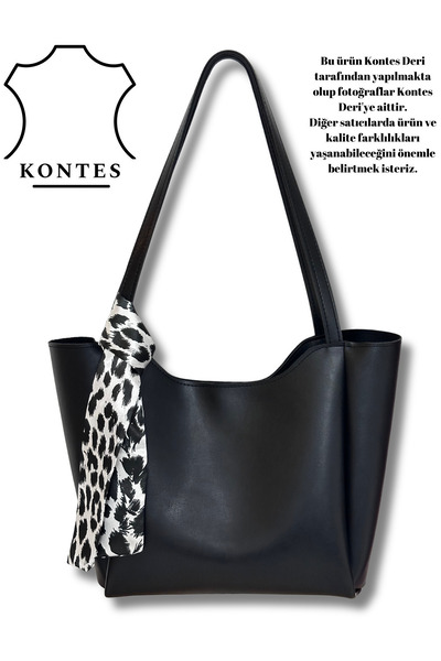 Kontes Kadın fularlı Fermuarlı Ve Çıtçıt Kapamalı Shopper El Ve Omuz Çantası